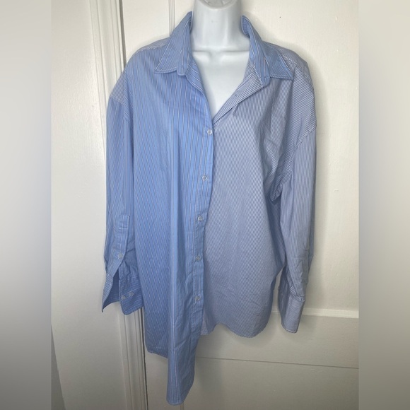 Zara Tops - ZARA Women's Asymmetrical Blue Striped Shirt